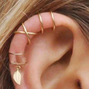 Gold 5pc Star & Leaf Ear Cuff